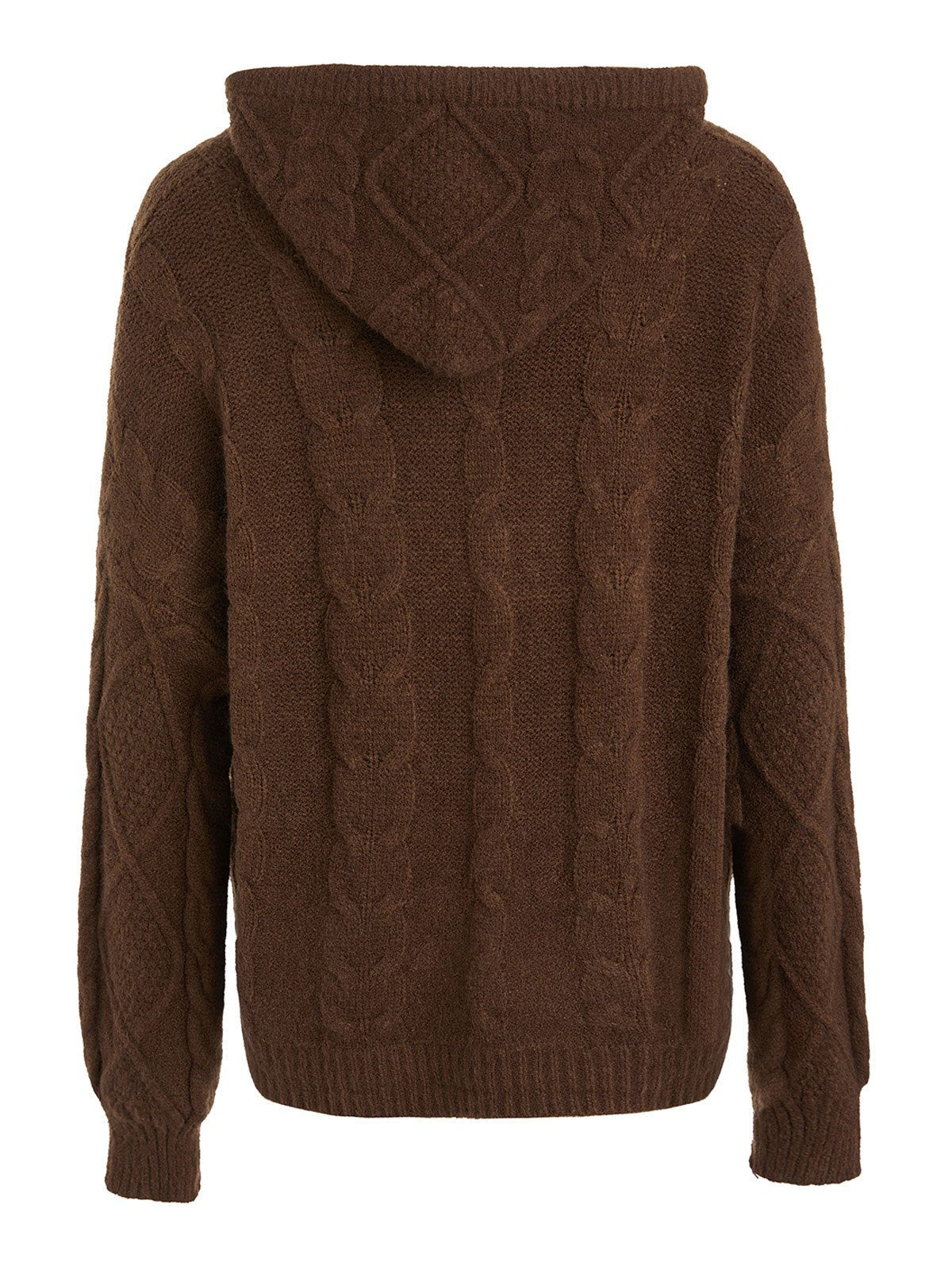 BROWN OVERSIZED HOODED CARDIGAN - COMFORTABLE CABLE-KNIT DESIGN
