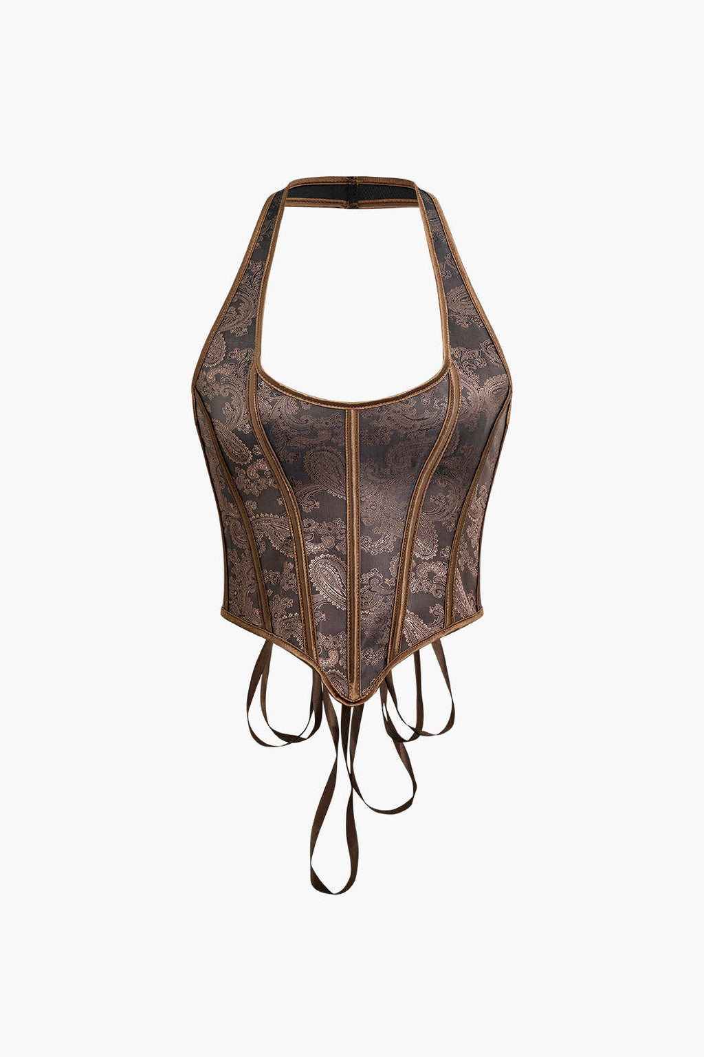 BROWN PAISLEY HALTER CORSET TOP UNIQUE PRINT CASUAL