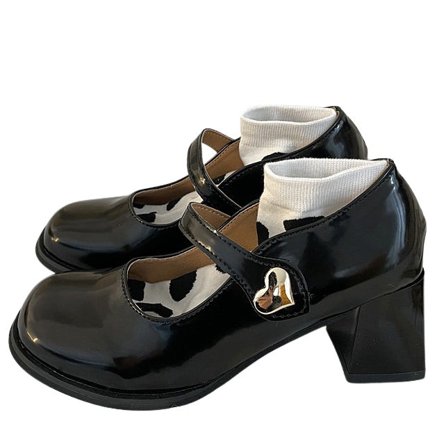 BROWN PATENT LEATHER MARY JANE HEELS FOR WOMEN