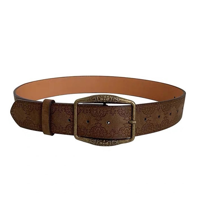 BROWN PATTERNED LEATHER BELT FOR MEN AND WOMEN