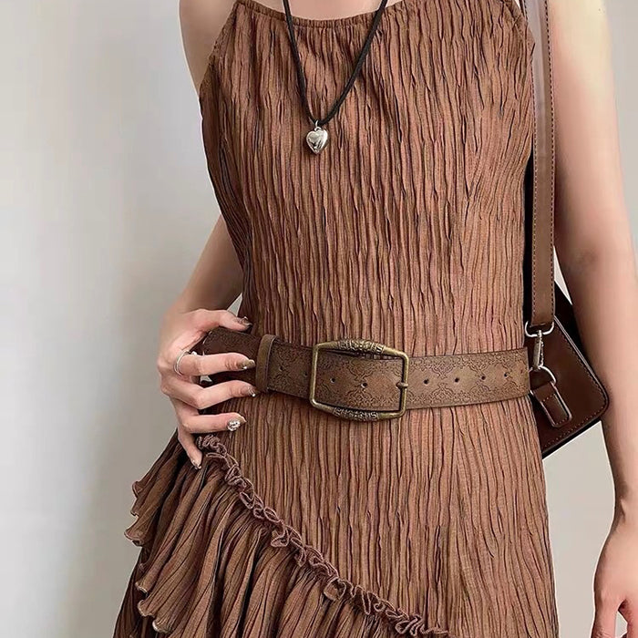 BROWN PATTERNED LEATHER BELT FOR MEN AND WOMEN