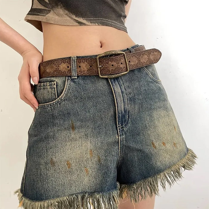 BROWN PATTERNED LEATHER BELT FOR MEN AND WOMEN