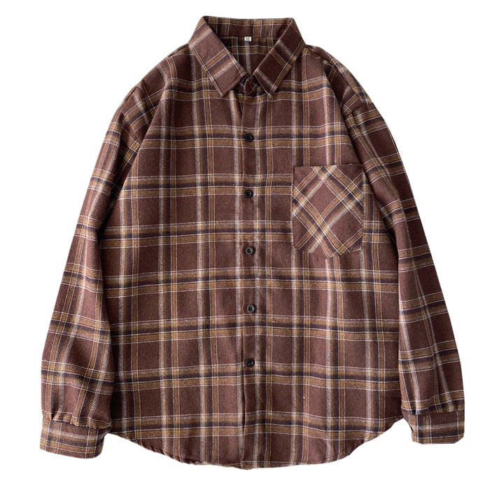 BROWN PLAID FLANNEL SHIRT FOR MEN OR WOMEN