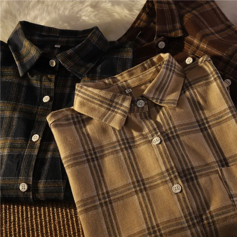 BROWN PLAID FLANNEL SHIRT FOR MEN OR WOMEN