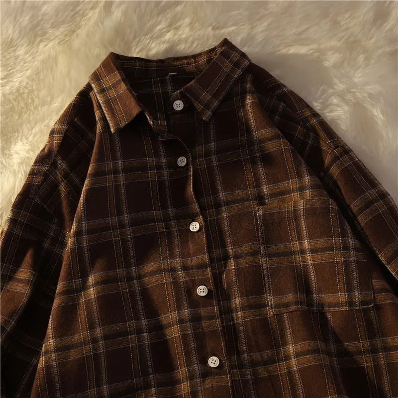 BROWN PLAID FLANNEL SHIRT FOR MEN OR WOMEN