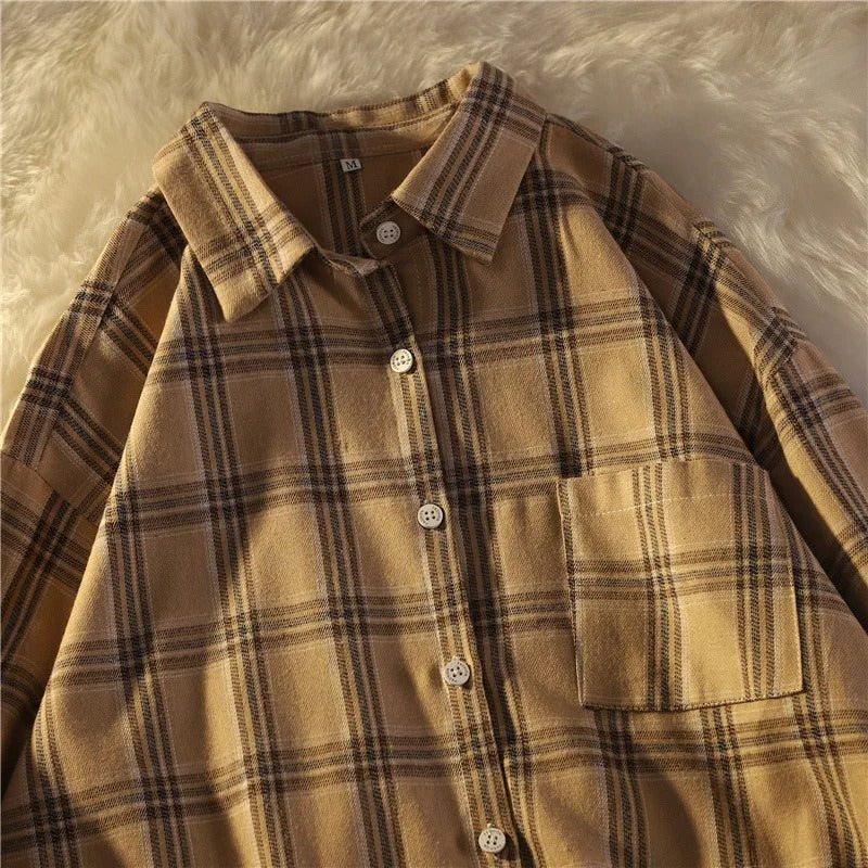 BROWN PLAID FLANNEL SHIRT FOR MEN OR WOMEN
