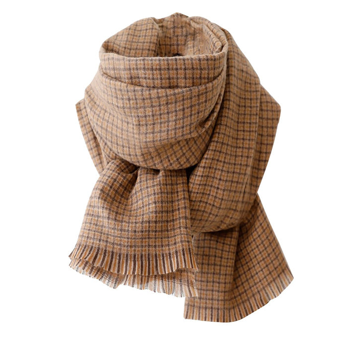 BROWN PLAID FRINGED SCARF FOR WOMEN