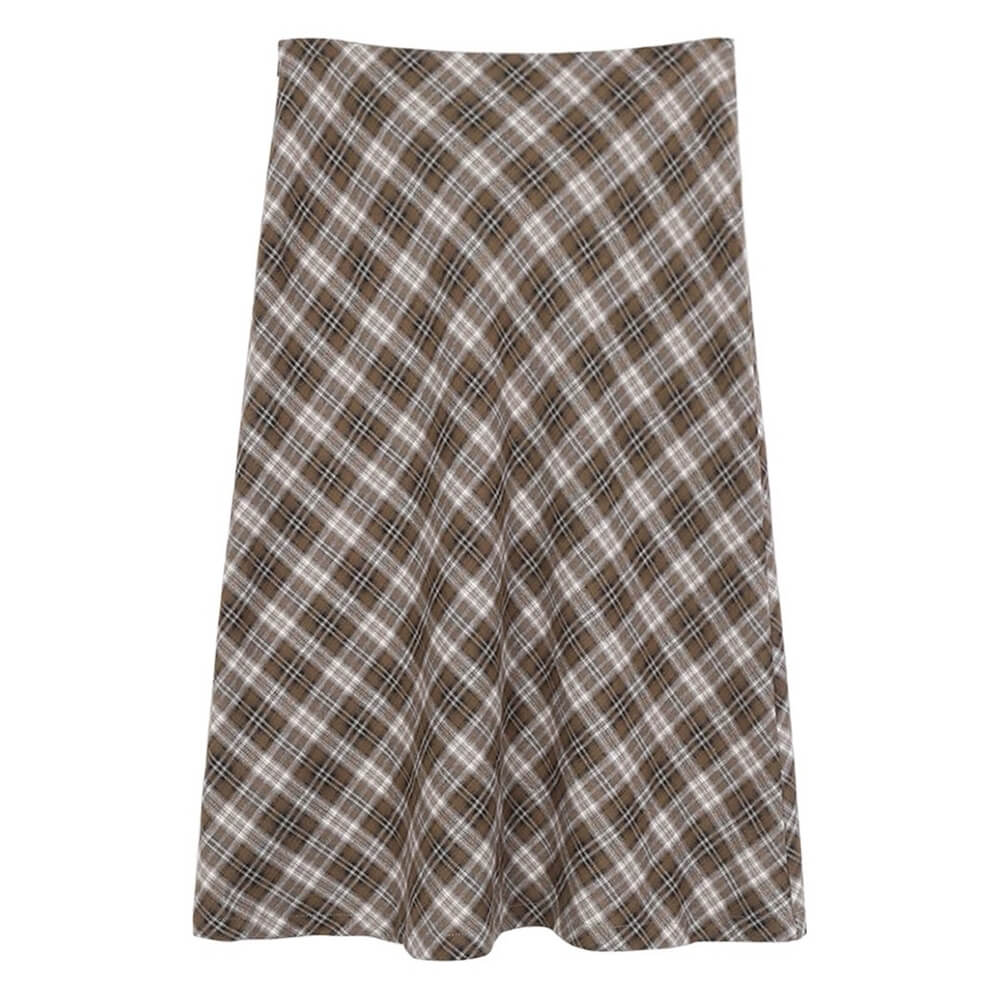 BROWN PLAID MIDI SKIRT CLASSIC PLAID MIDI