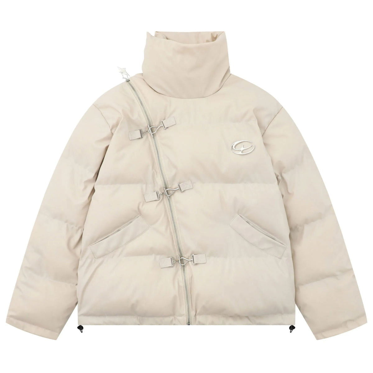 BROWN PUFFER JACKET WITH HIGH COLLAR