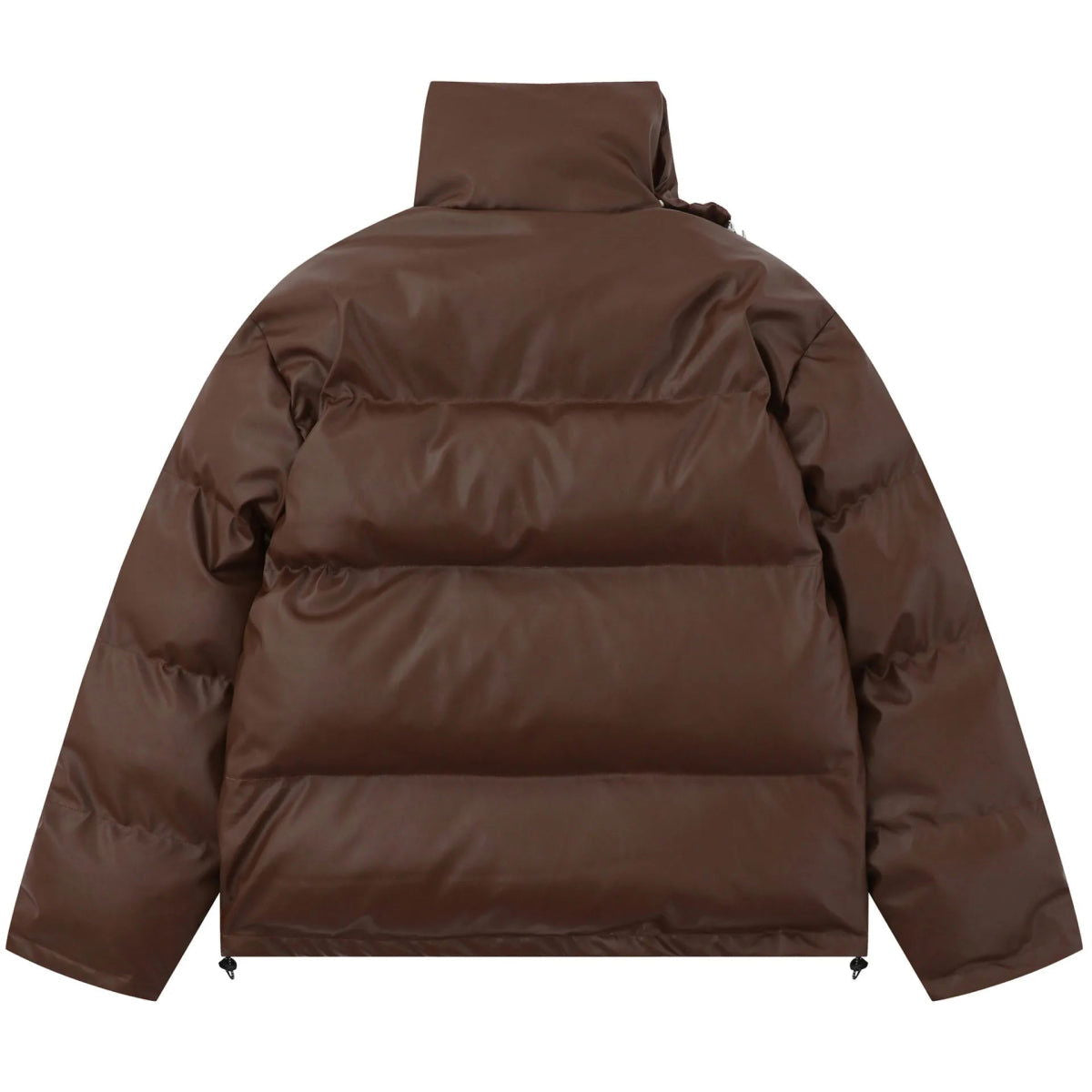 BROWN PUFFER JACKET WITH HIGH COLLAR