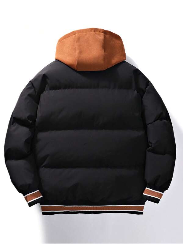 BROWN PUFFER JACKET WITH WHITE LETTERING FOR COZY COMFORT EVERYDAY WEAR