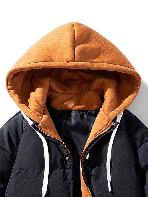 BROWN PUFFER JACKET WITH WHITE LETTERING FOR COZY COMFORT EVERYDAY WEAR