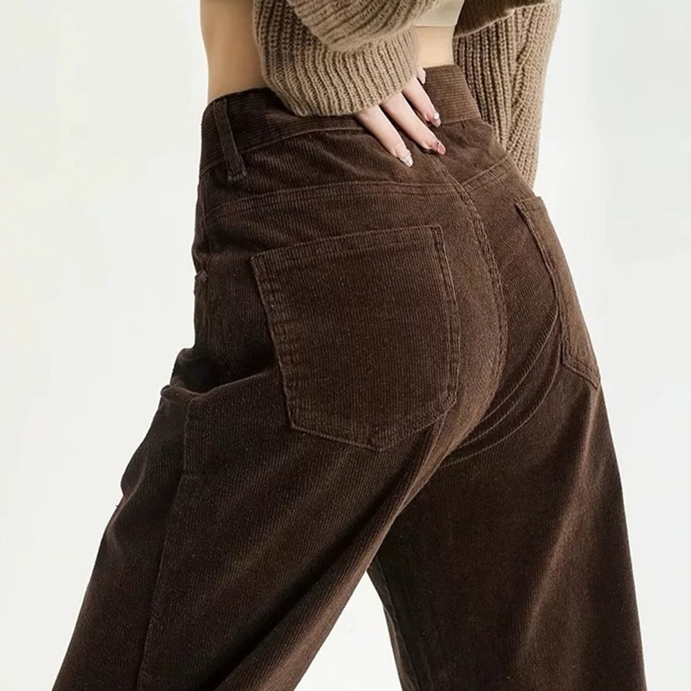 BROWN RETRO WIDE-LEG CORDUROY PANTS HIGH-WAISTED CORDUROY