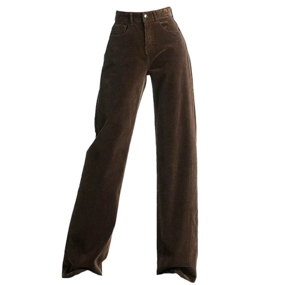 BROWN RETRO WIDE-LEG CORDUROY PANTS HIGH-WAISTED CORDUROY