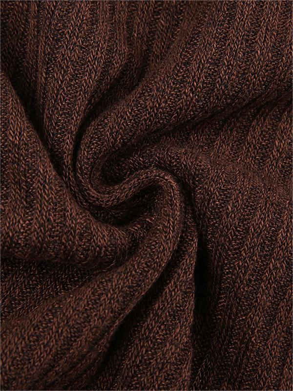 BROWN RIBBED LONG SLEEVE BUTTON-UP SHIRT - LONG SLEEVE KNIT TOP