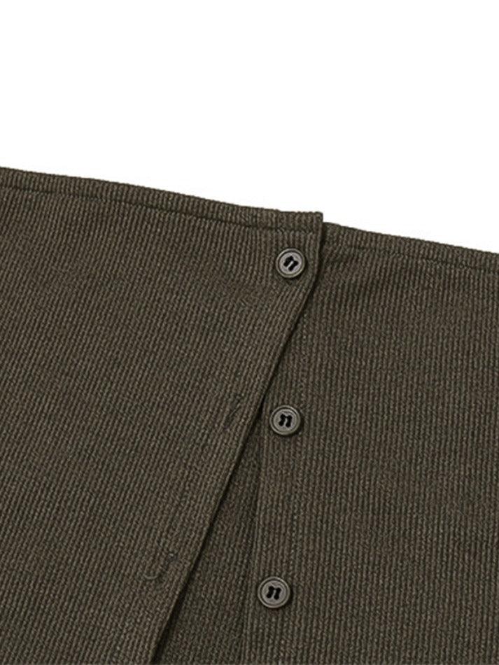 BROWN RIBBED STRAPLESS TOP WITH BUTTONS - VERSATILE BANDEAU TOPS