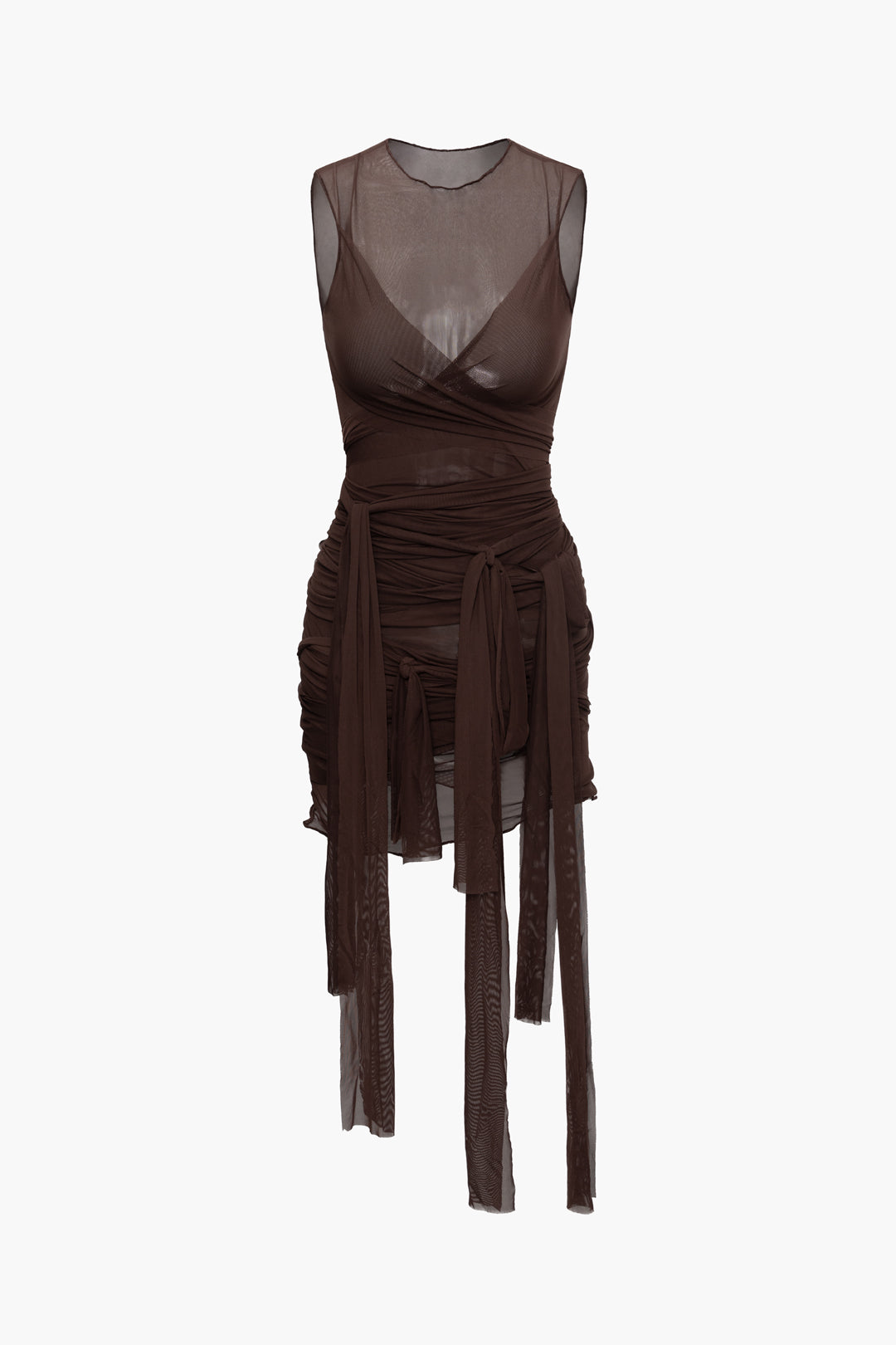 BROWN SHEER MESH MINI DRESS FOR DAILY WEAR AND SPECIAL OCCASIONS
