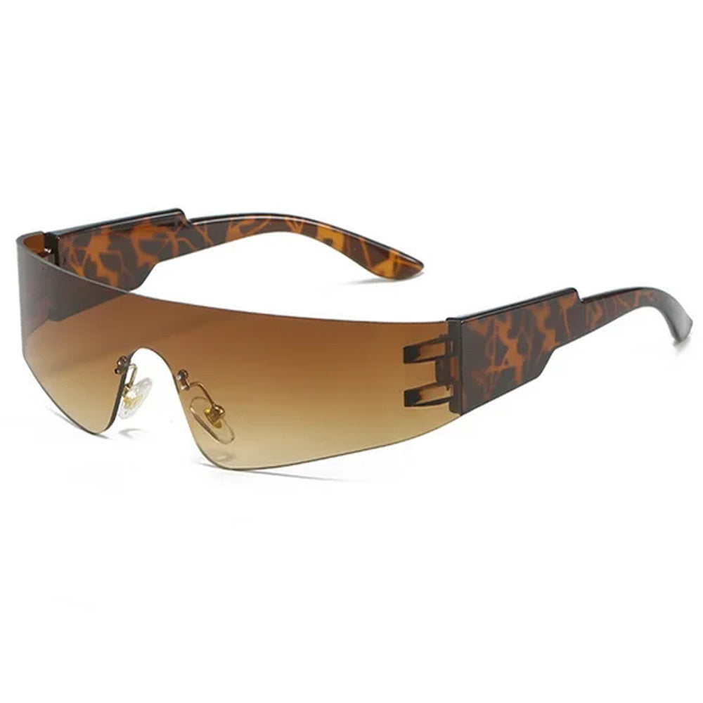 BROWN SHIELD VISOR SUNGLASSES Y2K-INSPIRED RECTANGLE