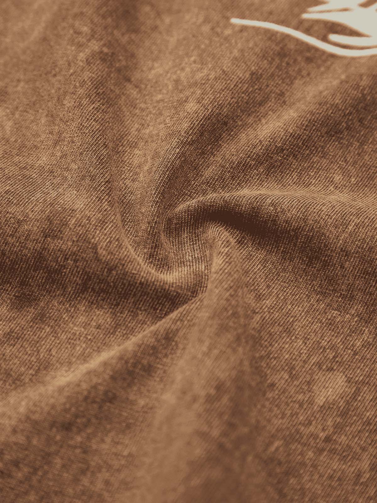 BROWN SHORT SLEEVE ROUND COLLAR T-SHIRT WITH BUNNY GRAPHIC