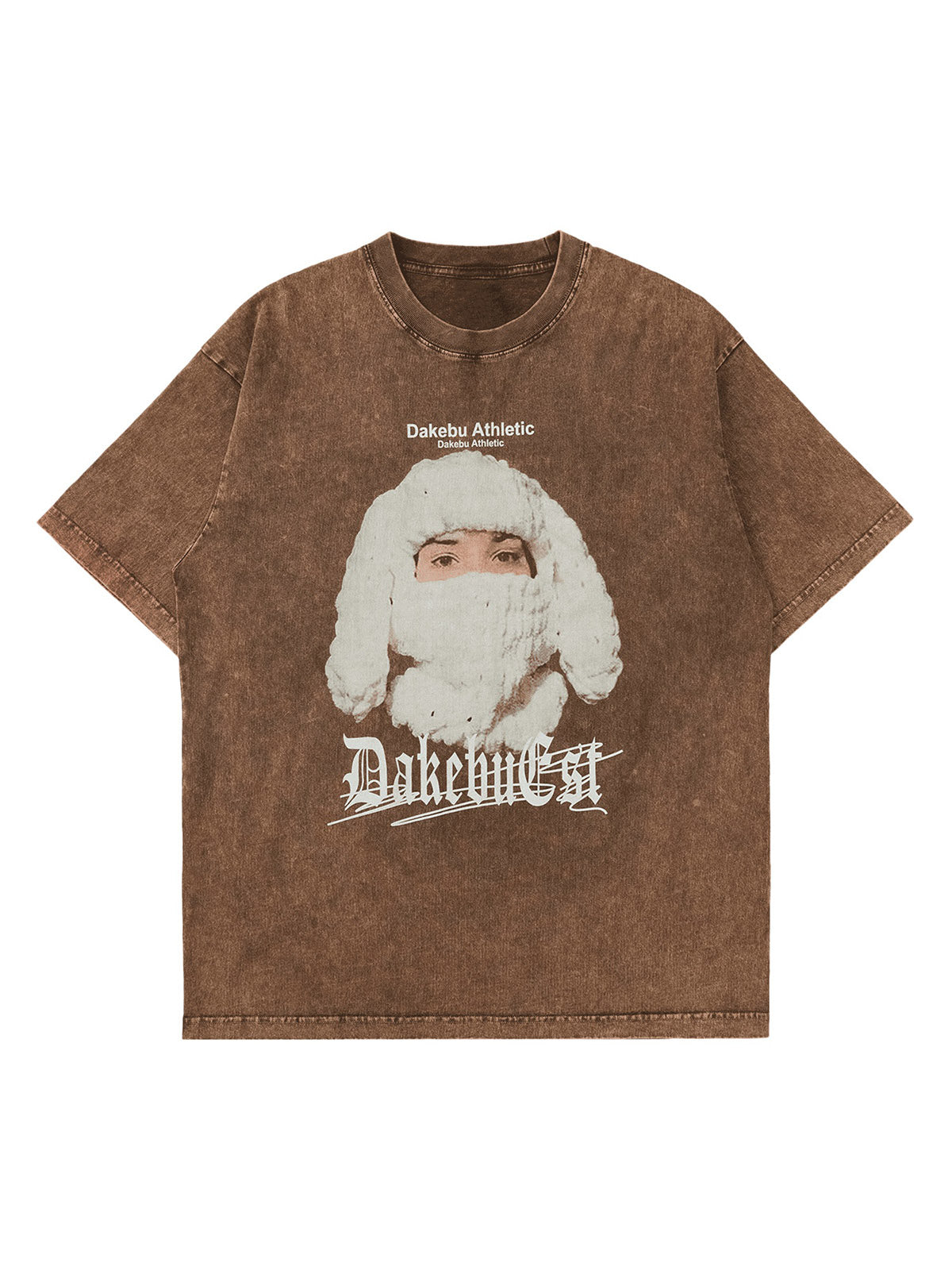 BROWN SHORT SLEEVE ROUND COLLAR T-SHIRT WITH BUNNY GRAPHIC