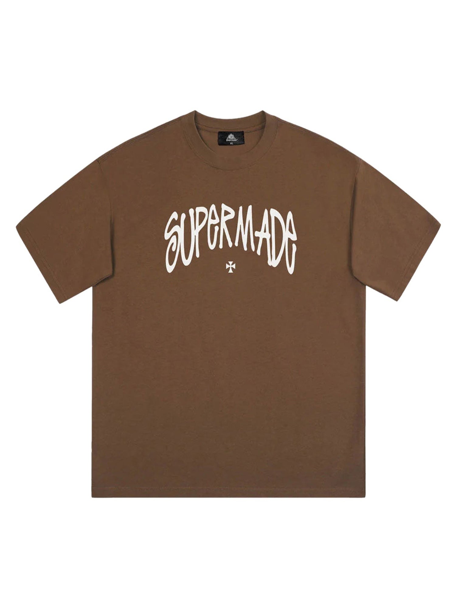 BROWN SHORT SLEEVE T-SHIRT WITH SUPERMADE GRAPHIC - COOL CASUAL SHORT SLEEVE