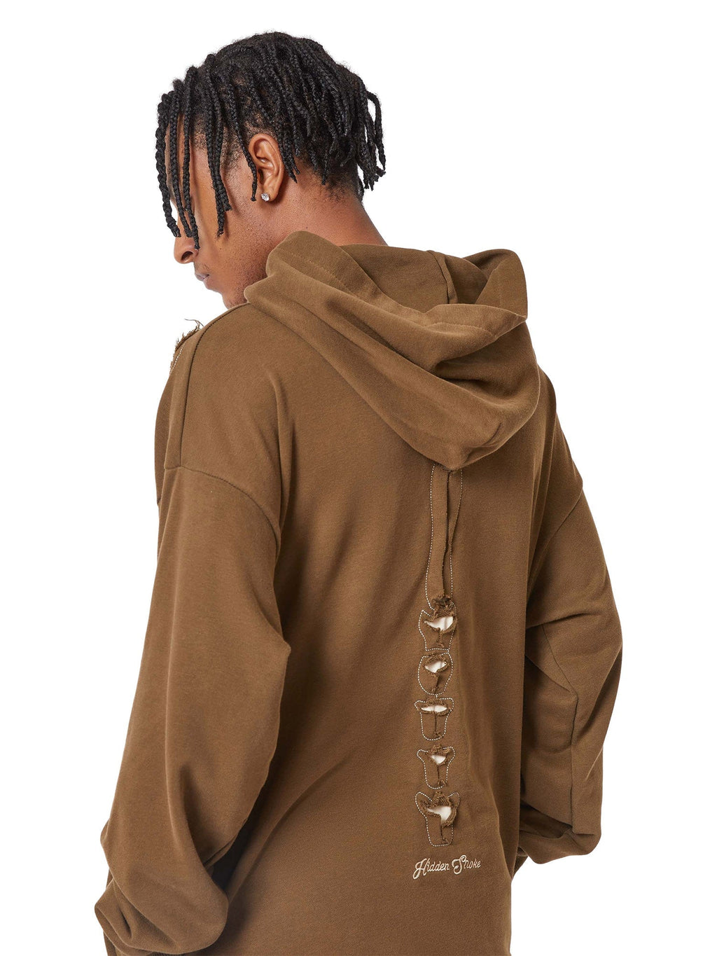 BROWN SKELETON HOODIE WITH EMBROIDERED CASUAL ROUND COLLAR