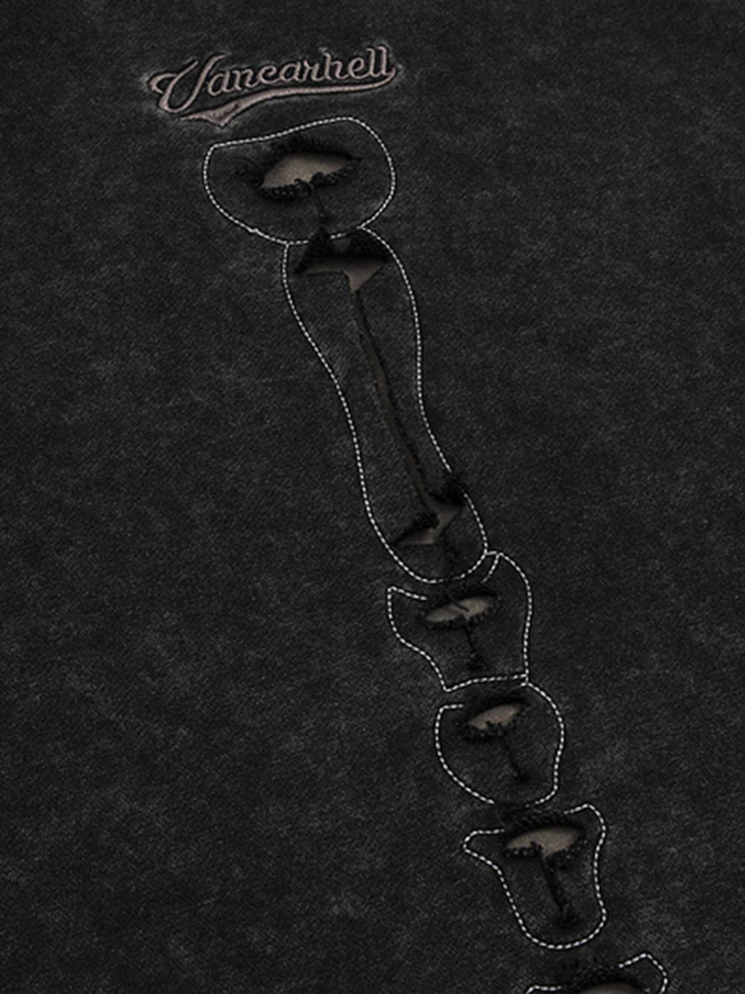 BROWN SKELETON HOODIE WITH EMBROIDERED CASUAL ROUND COLLAR