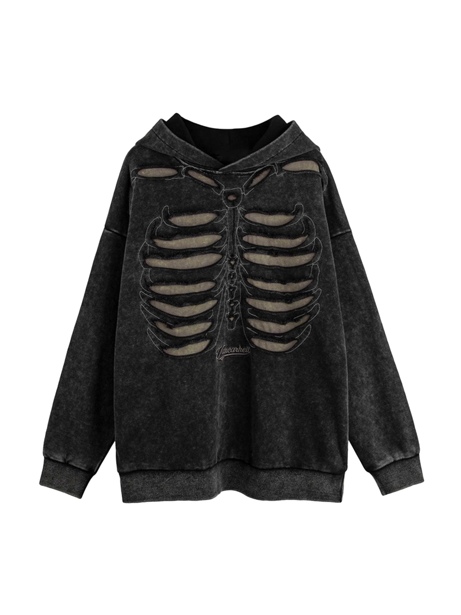 BROWN SKELETON HOODIE WITH EMBROIDERED CASUAL ROUND COLLAR