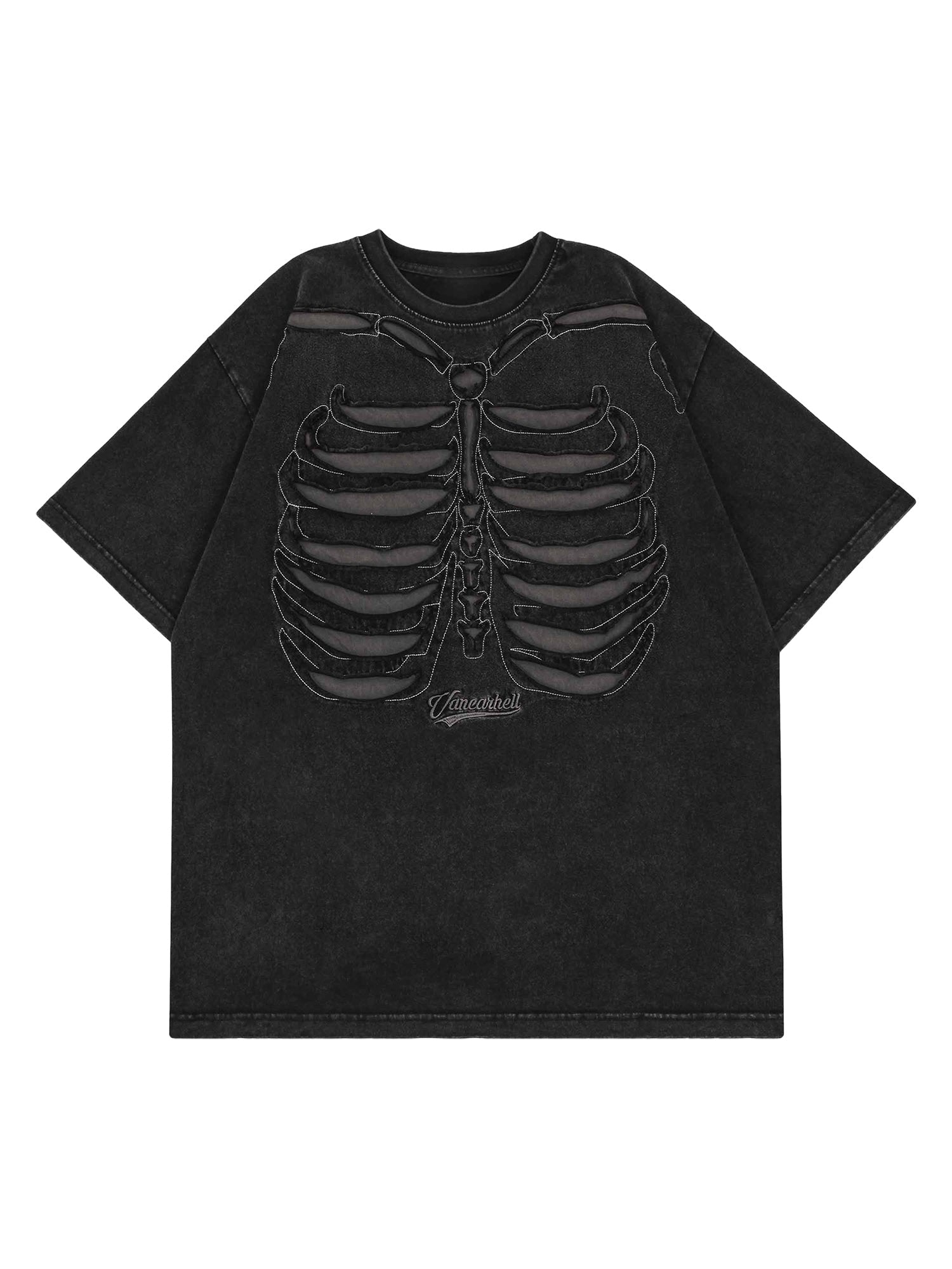 BROWN SKELETON RIB CAGE T-SHIRT WITH LOOSE FIT AND DROPPED SHOULDERS