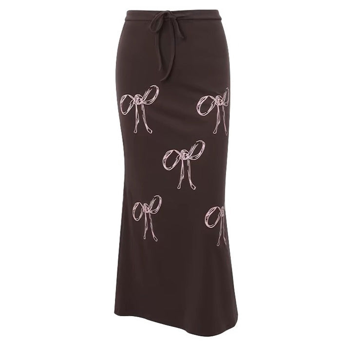 BROWN SKIRT WITH BOW PATTERN WOMEN'S APPAREL REPLACEMENT FOR CASUAL WEAR