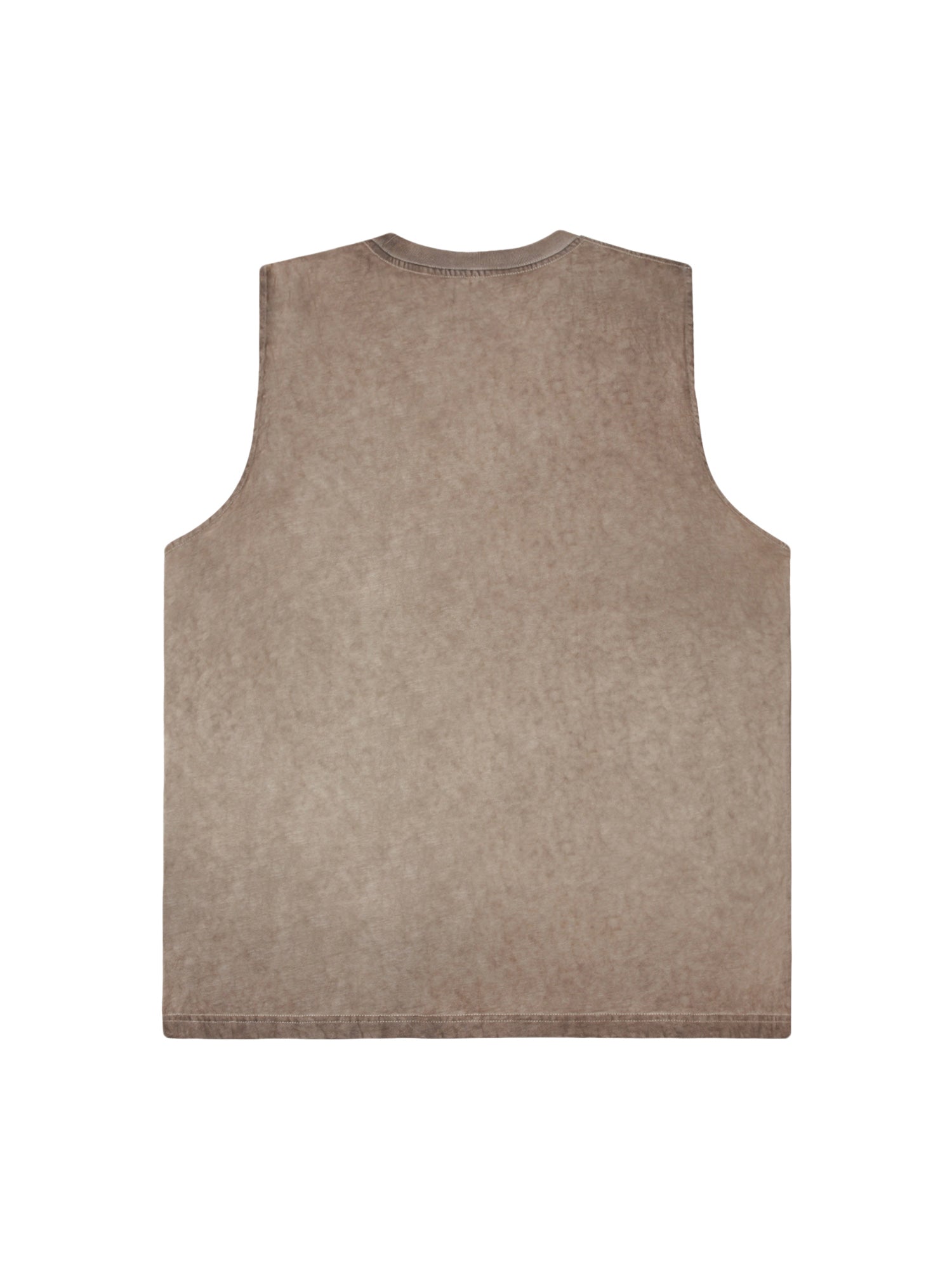 BROWN SLEEVELESS JERSEY PULLOVER WITH GRAPHIC AND ROUND COLLAR