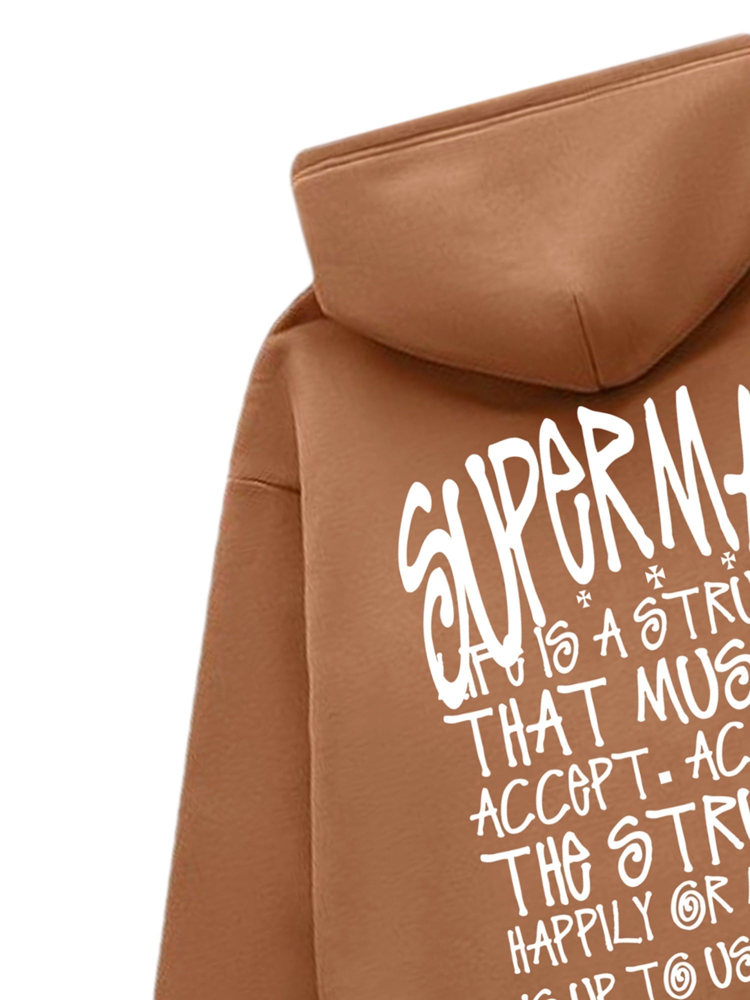 BROWN TERRY CLOTH HOODIE WITH WHITE LETTERING FROM SWEETHEART SUPPLIES