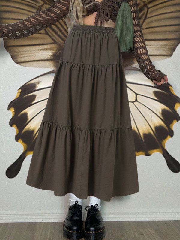 BROWN TIERED MAXI SKIRT Y2K COTTON BLEND