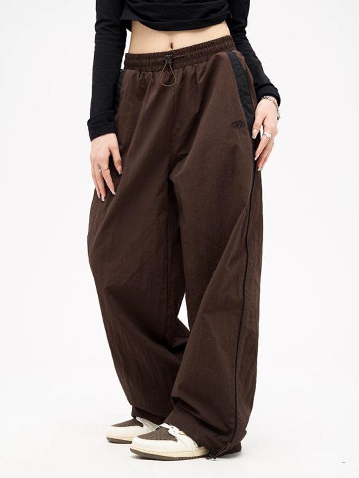 BROWN TRACK PANTS WITH RETRO PIPING AND ELASTIC WAIST