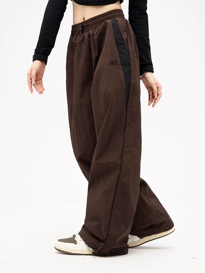 BROWN TRACK PANTS WITH RETRO PIPING AND ELASTIC WAIST