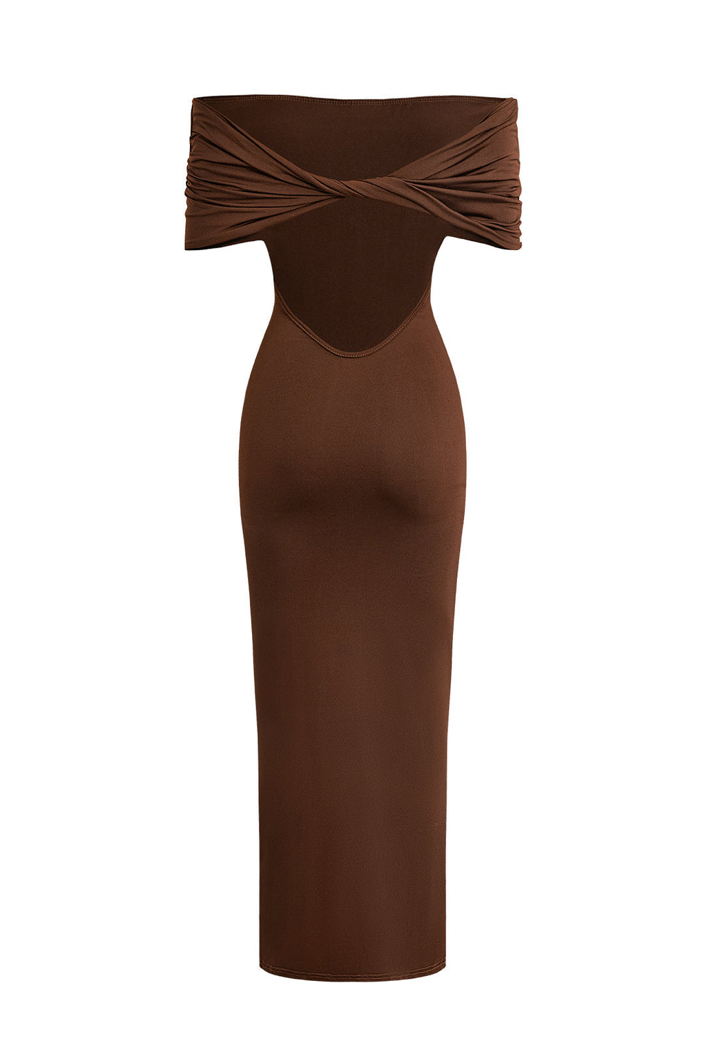 BROWN TWISTED BACKLESS MAXI DRESS