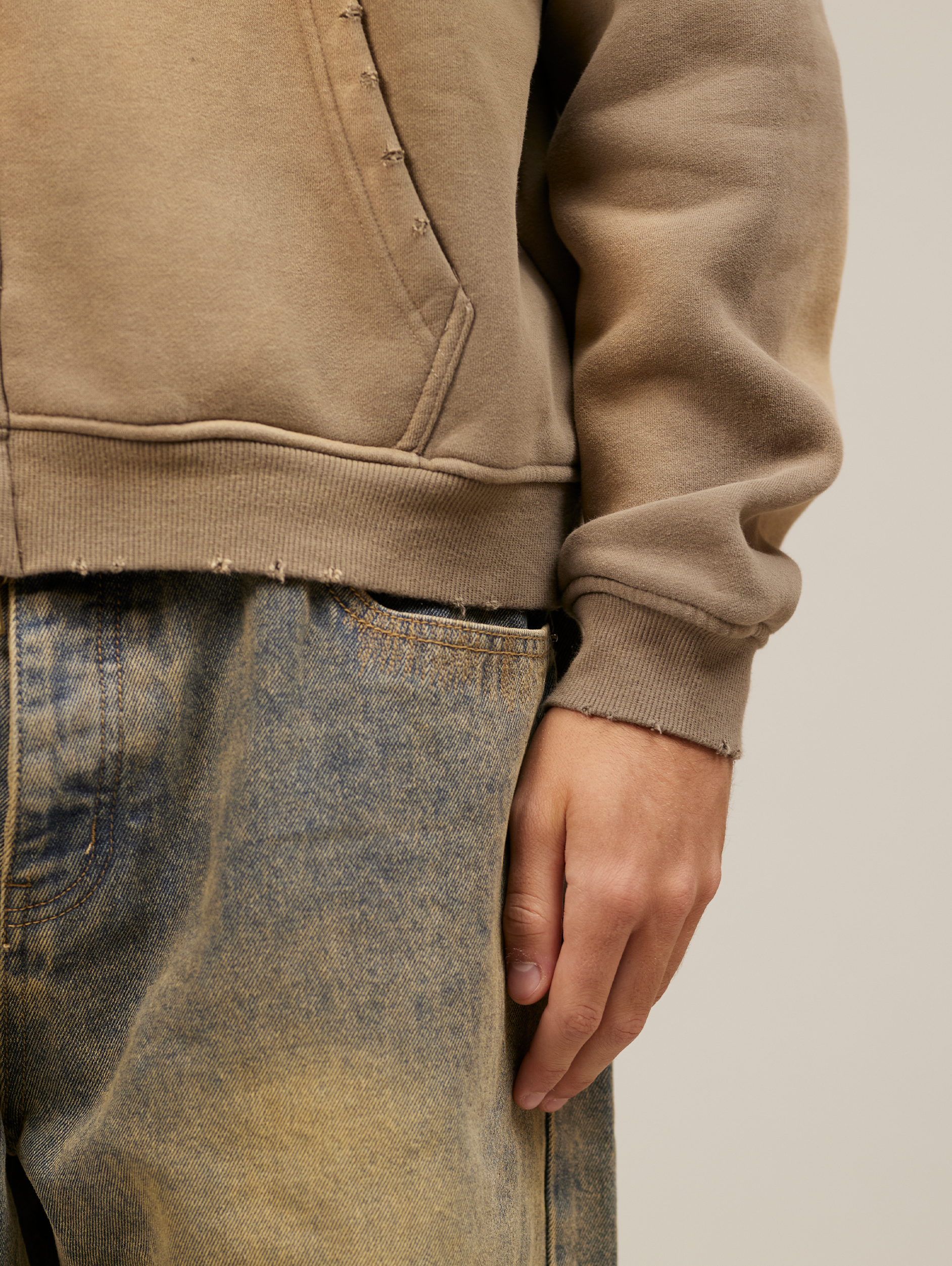 BROWN ZIP-UP HOODIE WITH GRAPHICS HANDMADE OVERSIZED DESIGN