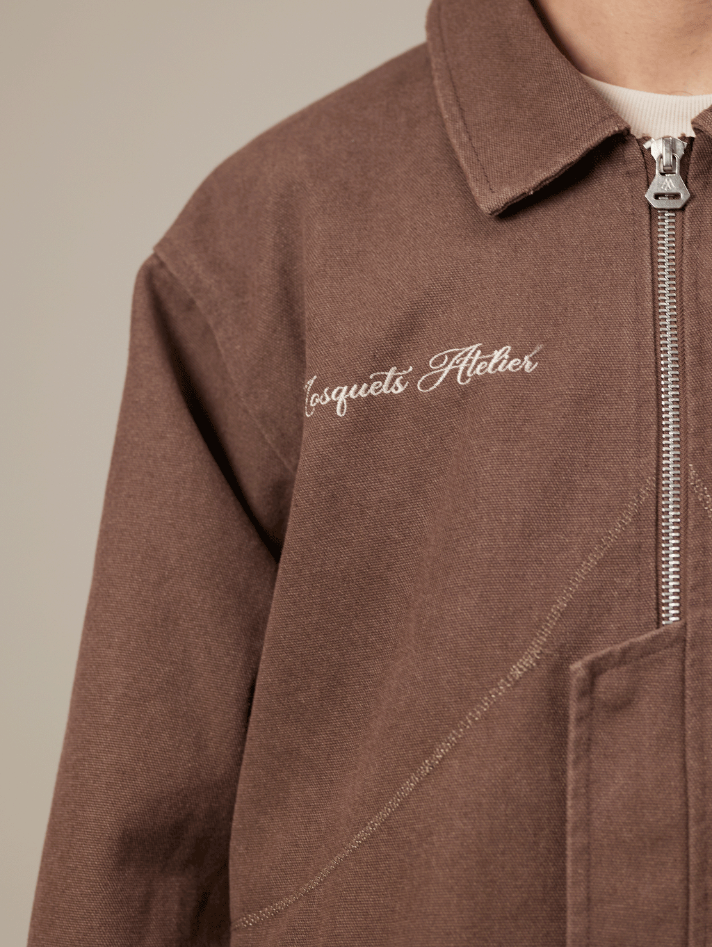 BROWN ZIP-UP JACKET WITH WASHED CANVAS OVERSIZED FIT