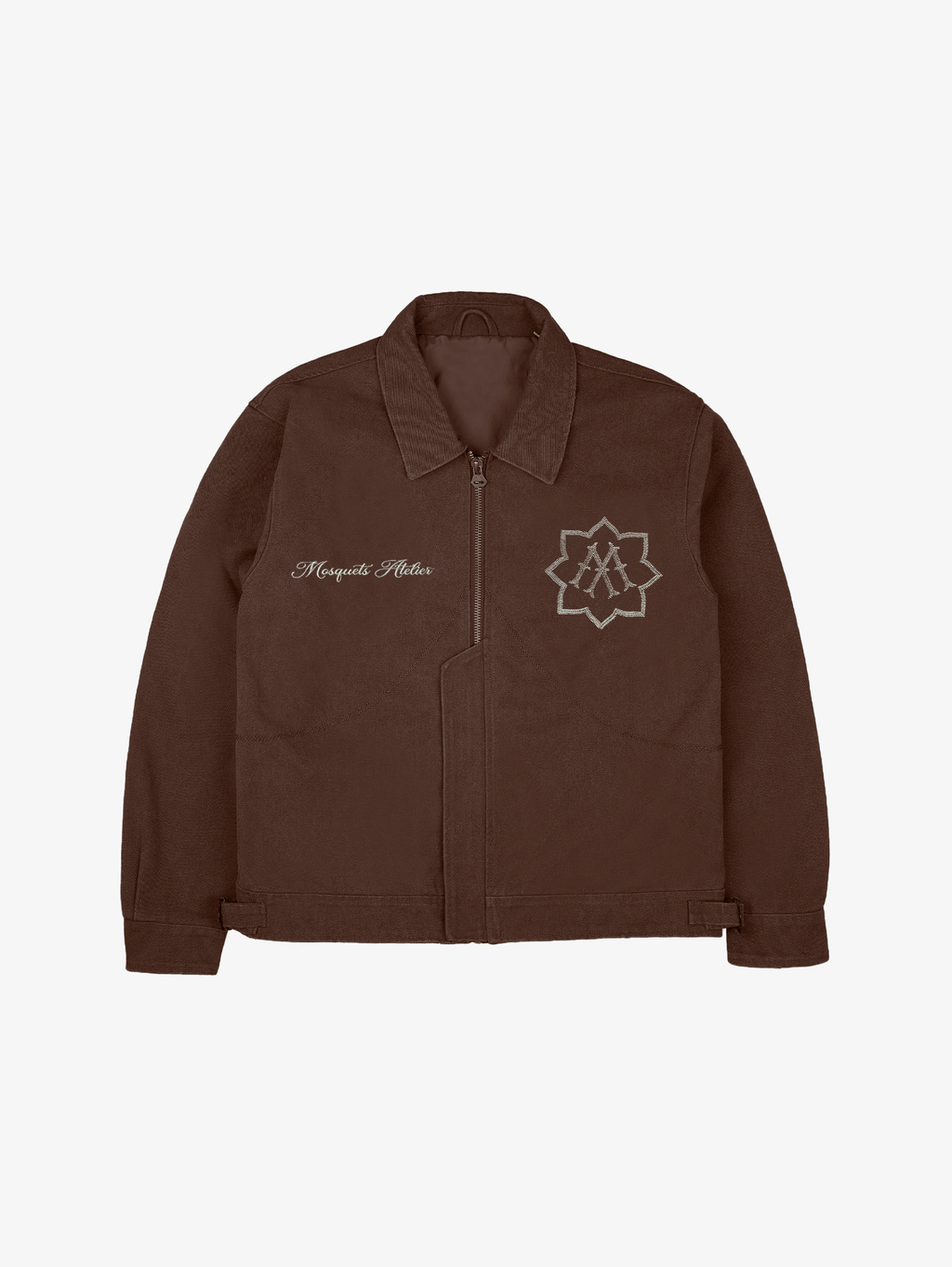 BROWN ZIP-UP JACKET WITH WASHED CANVAS OVERSIZED FIT