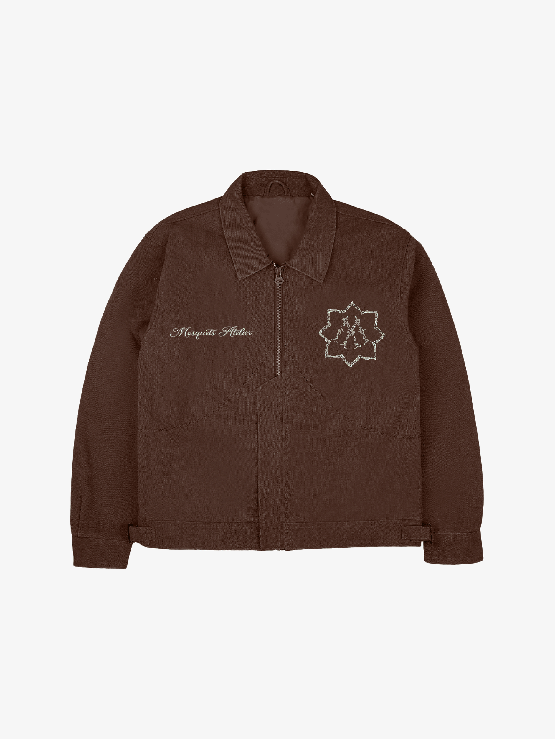 BROWN ZIP-UP JACKET WITH WASHED CANVAS OVERSIZED FIT