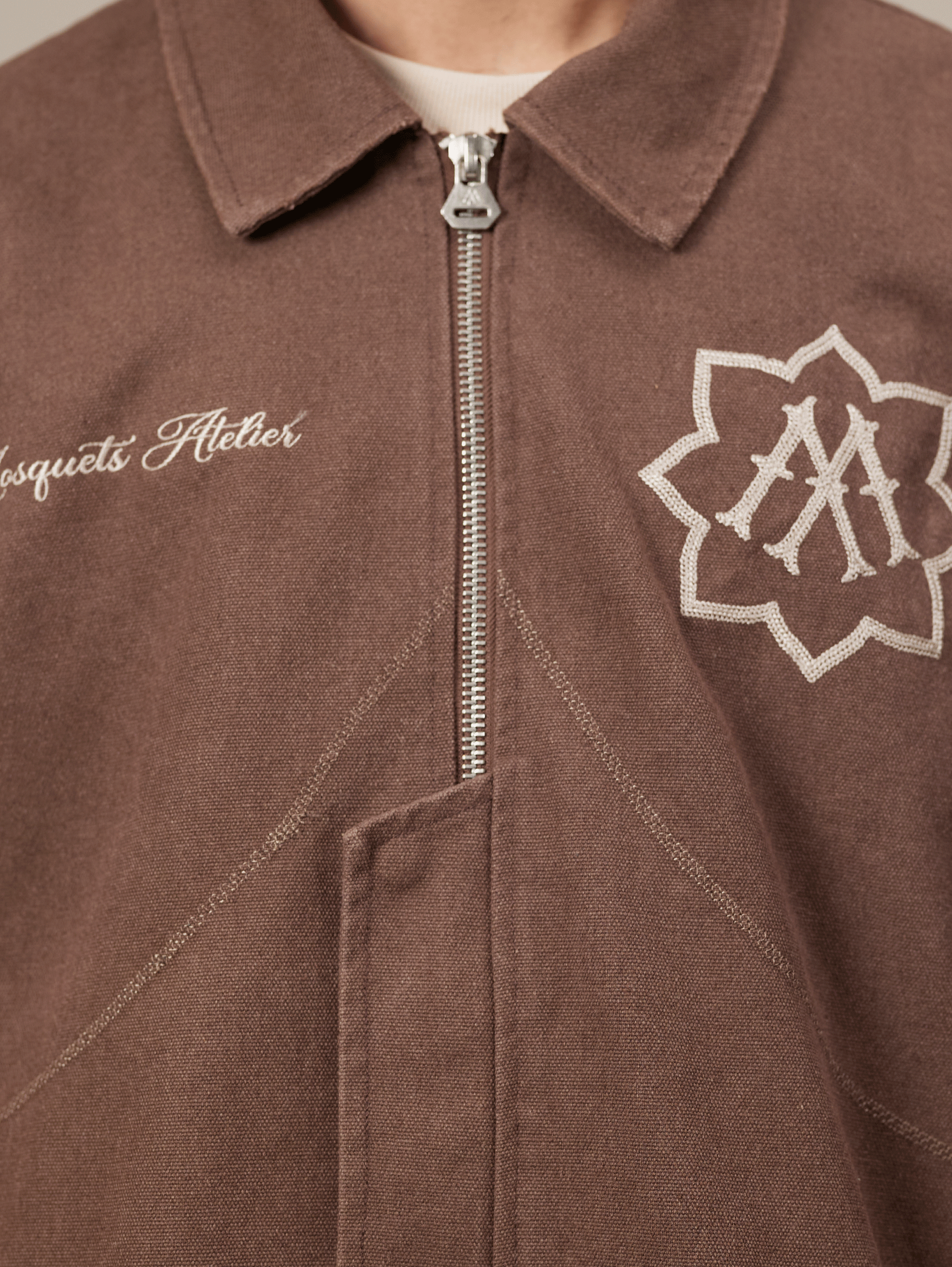 BROWN ZIP-UP JACKET WITH WASHED CANVAS OVERSIZED FIT