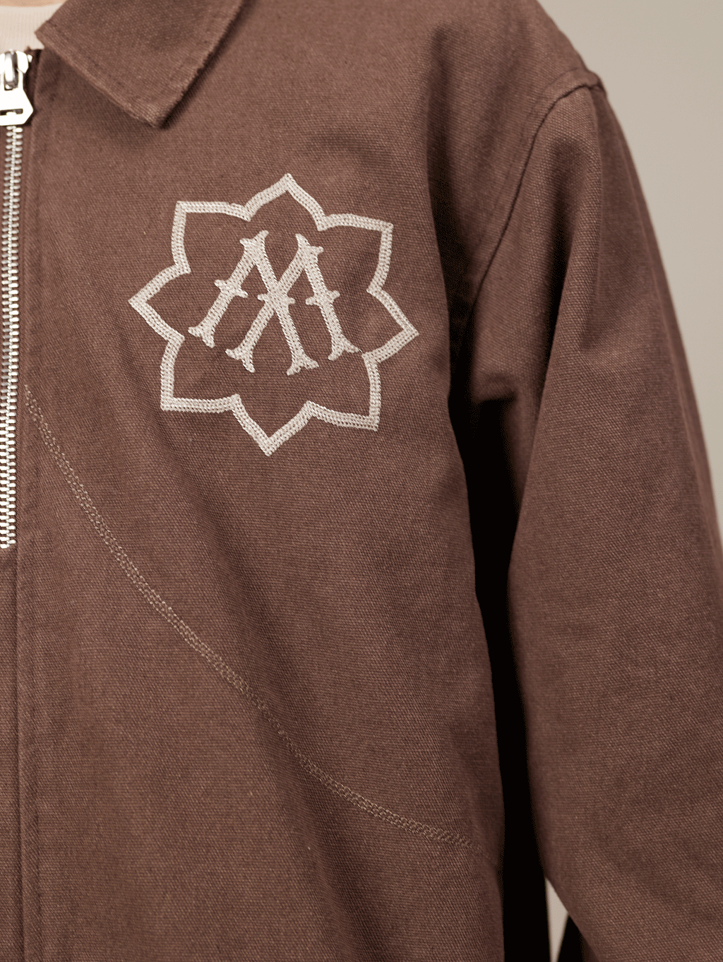 BROWN ZIP-UP JACKET WITH WASHED CANVAS OVERSIZED FIT