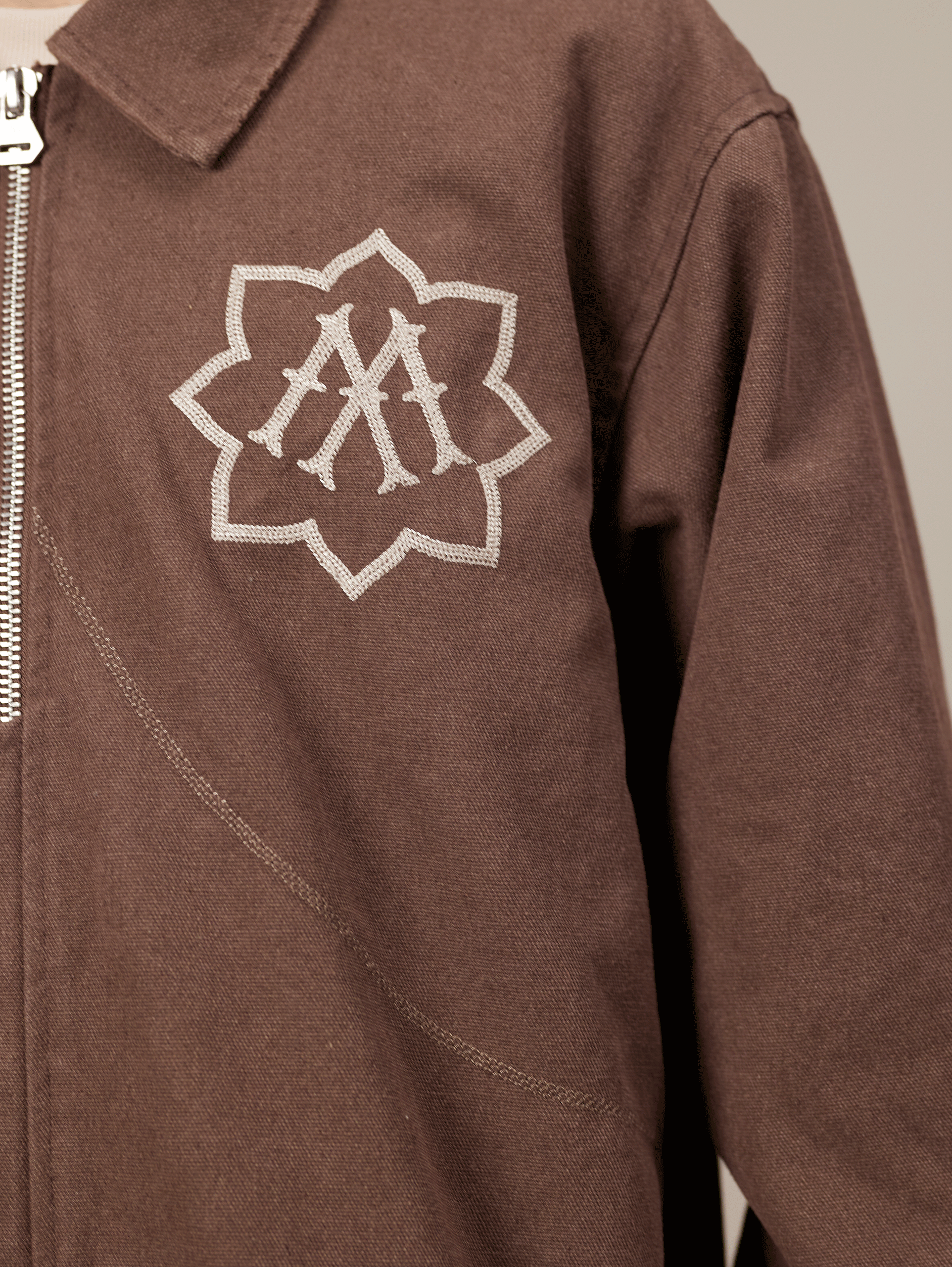BROWN ZIP-UP JACKET WITH WASHED CANVAS OVERSIZED FIT