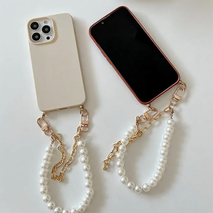 BURNT ORANGE PHONE CASE WITH AESTHETIC PEARL CHAIN FOR FALL AESTHETIC