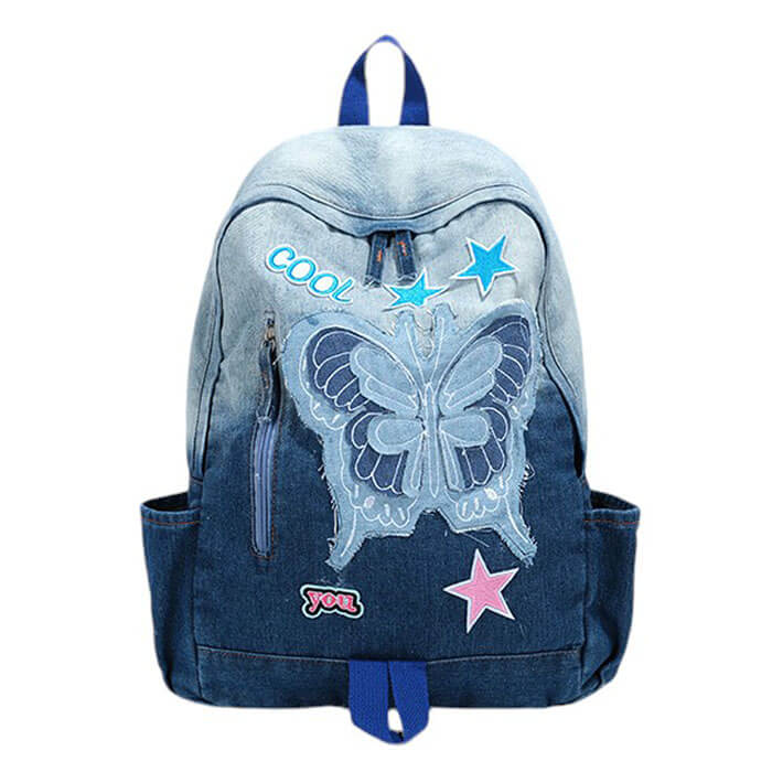 BUTTERFLY BLUE DENIM BACKPACK Y2K