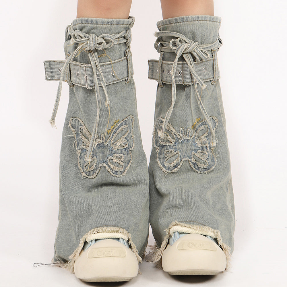 BUTTERFLY DENIM LEG WARMERS Y2K DENIM