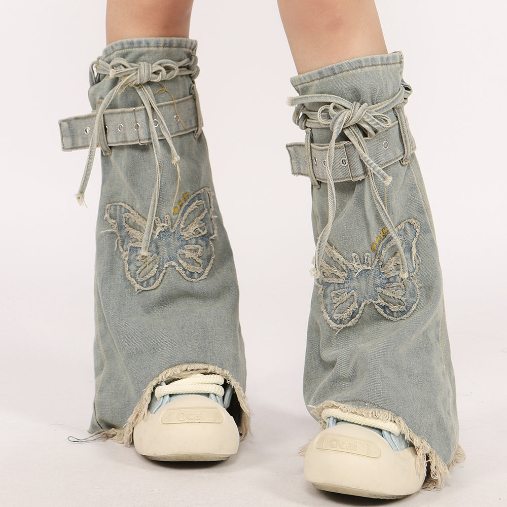BUTTERFLY DENIM LEG WARMERS Y2K DENIM