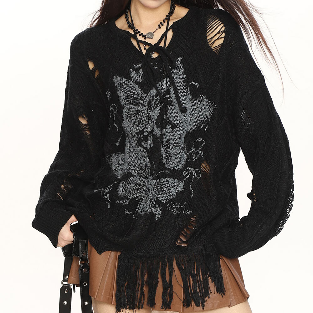 BUTTERFLY GRUNGE SWEATER OVERSIZED RIPPED SWEATER