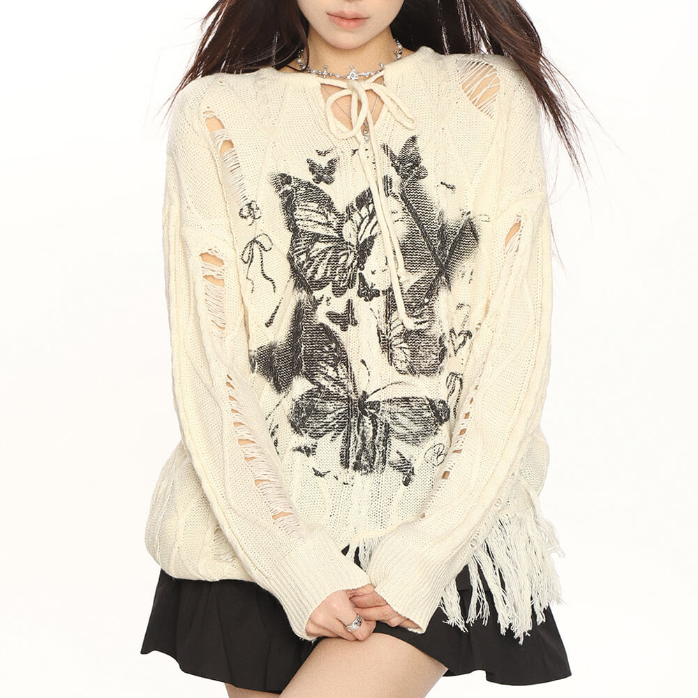 BUTTERFLY GRUNGE SWEATER OVERSIZED RIPPED SWEATER
