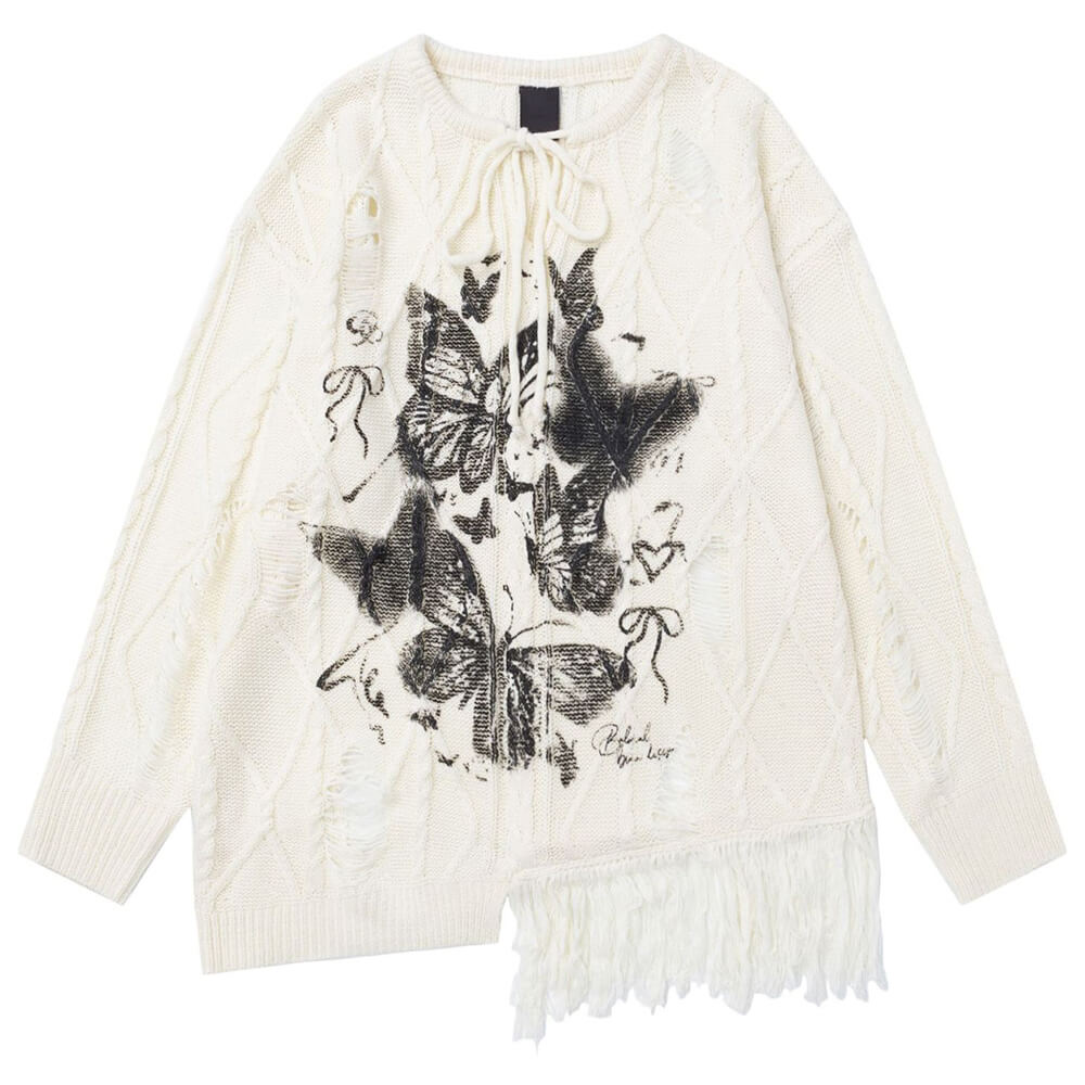 BUTTERFLY GRUNGE SWEATER OVERSIZED RIPPED SWEATER